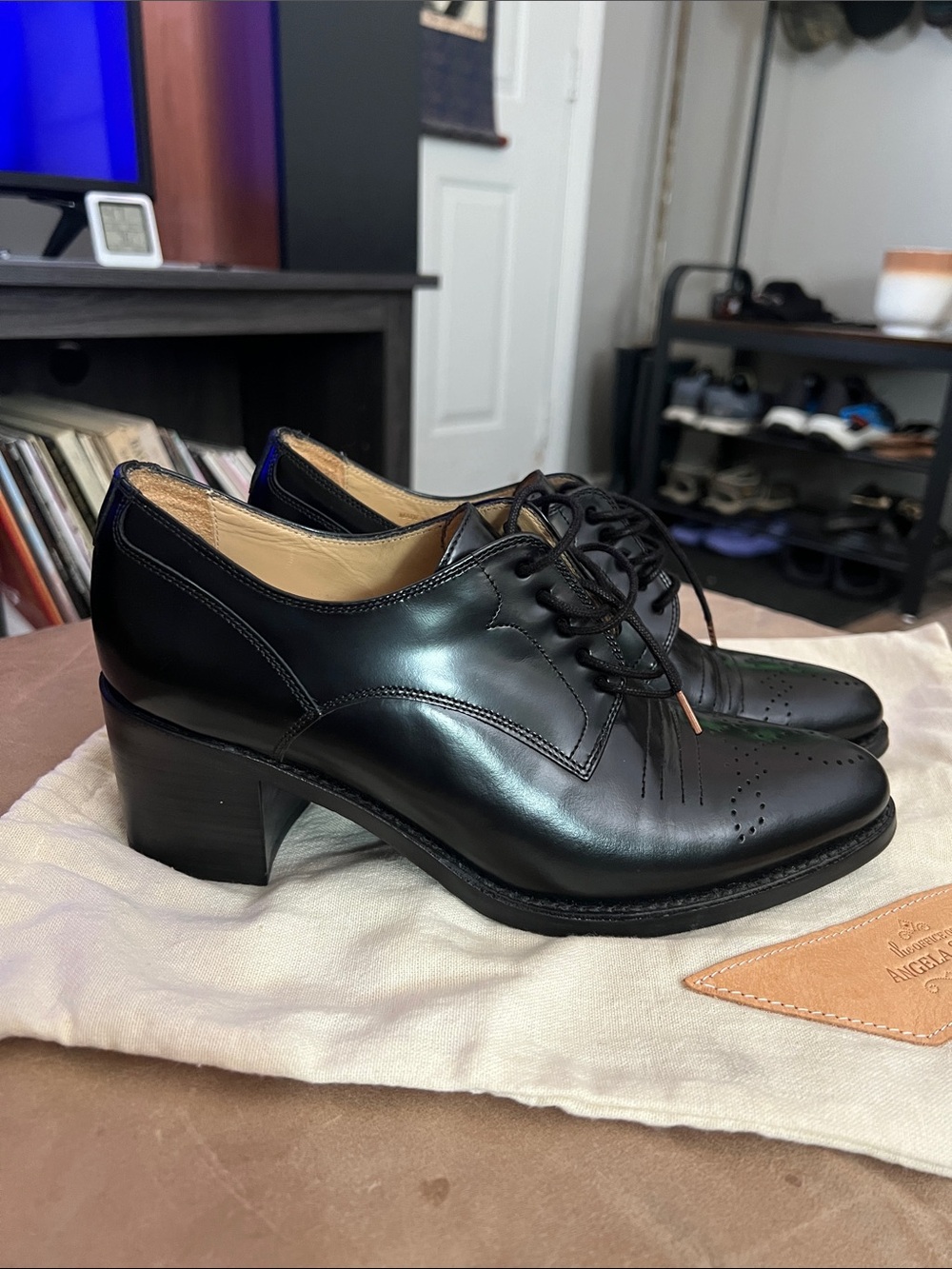 Office of Angela Scott heeled Black Leather Lace-Up Oxford (Miss Button) 39.5